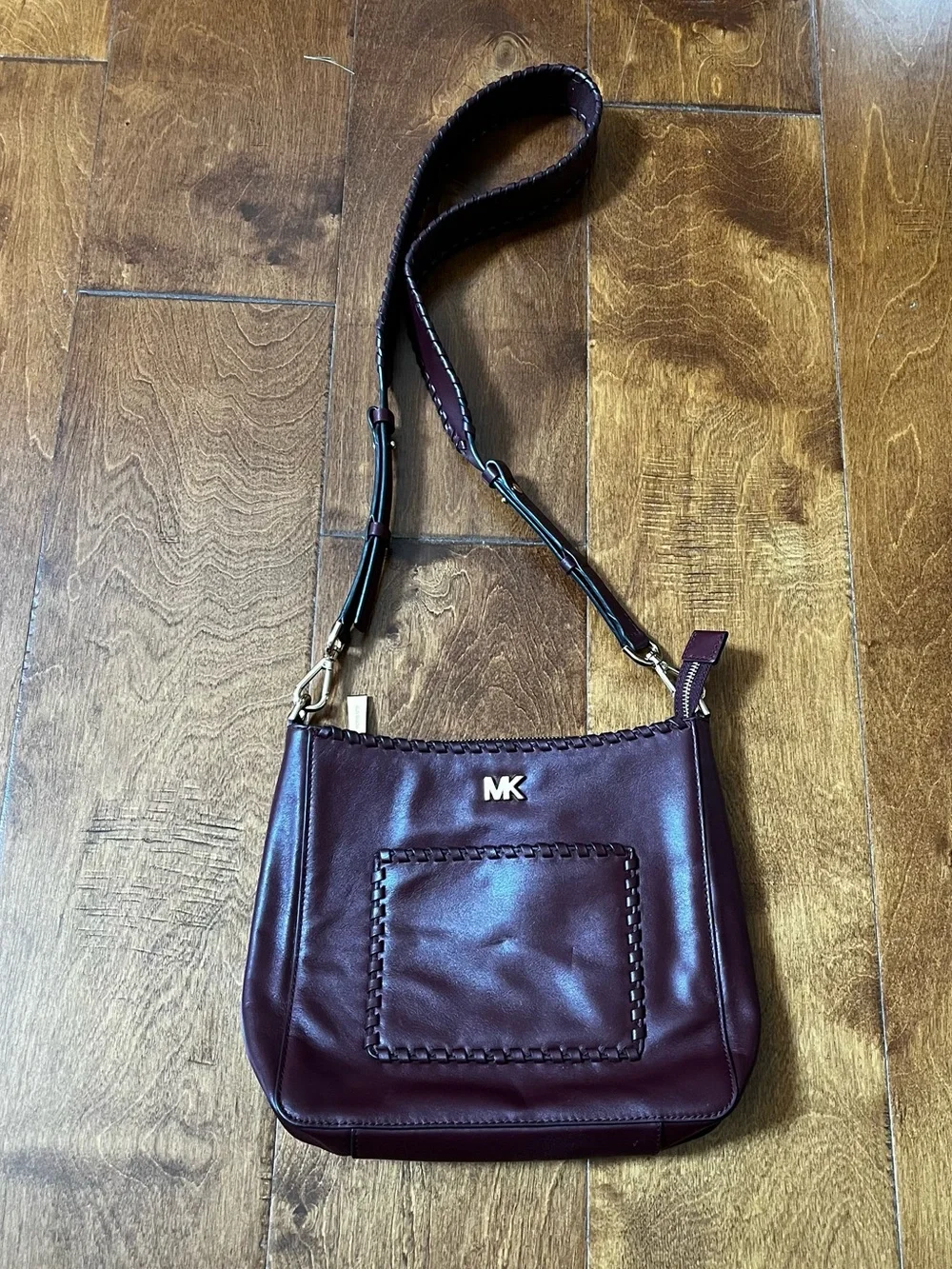 Michael Kors Vintage Gloria Pocket Stitched Crossbody Bag Purse Oxblood Leather